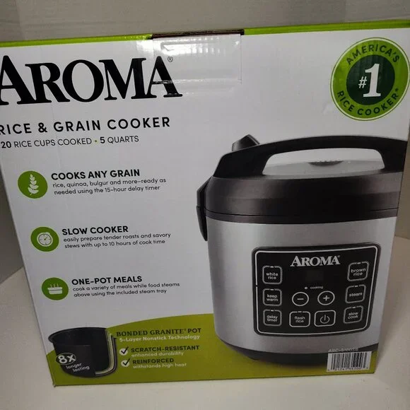 AROMA Rice & Grain Cooker 20 Cup Slow Cooker Granite Pot Reinforced - NEW - Picture 3 of 6